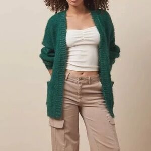 American Eagle Oh Whoa So Cozy Fuzzy Fluffy Oversized Cardigan Green Large NWT